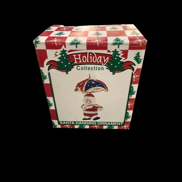 Parachuting, Fiddle playing Santa Ornament World Bazaars Vintage Christmas NOS - Picture 3 of 8